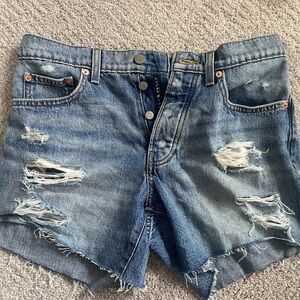 Lucky Brand Midi 90’s denim shorts with rips down the side